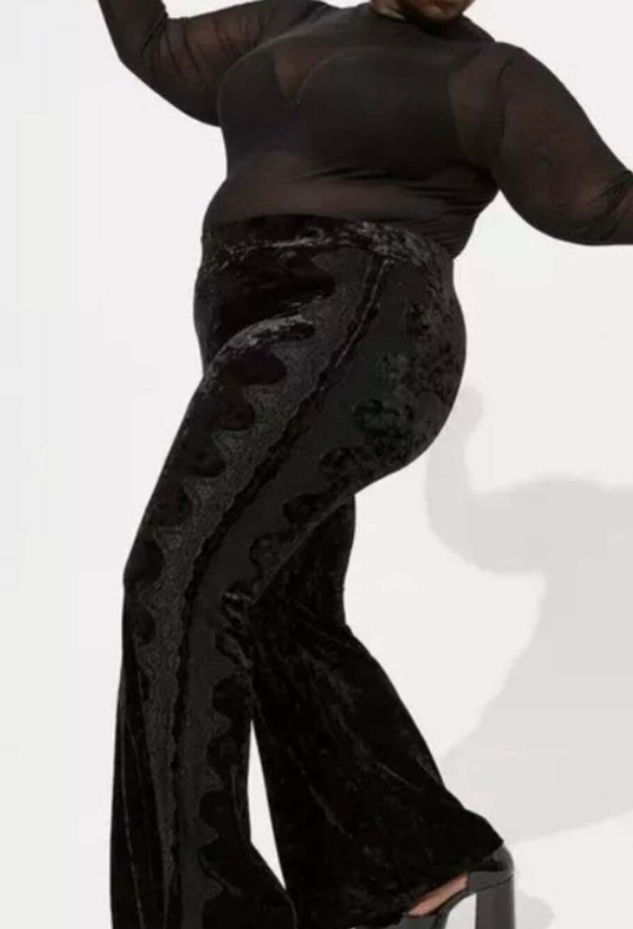 Torrid Stretch Velvet Lace Side Flare Pant Deep Black Size 2 2X
